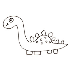 Cartoon doodle linear dinosaur, stegosaurus isolated on white background. Vector illustration.  