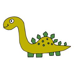 Cartoon doodle linear dinosaur, stegosaurus isolated on white background. Vector illustration.  