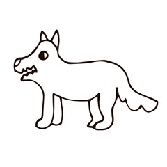 Cartoon doodle linear wolf isolated on white background. Vector illustration.   
