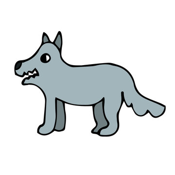 Cartoon doodle linear wolf isolated on white background. Vector illustration.   