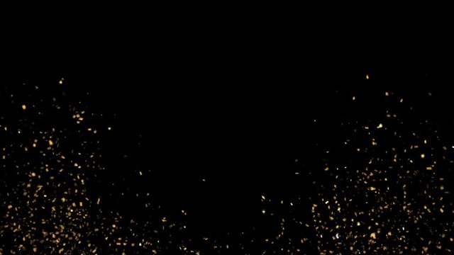 Golden Confetti Party Popper Explosions on a Black and Green Backgrounds. 3d loop animation, 4K.