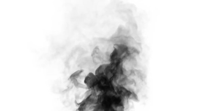 Black smoke is sucked back into the pot. The concept of time backwards. Inversion of time. Isolated white background.