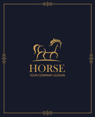 abstract gold emblem of horse on dark background