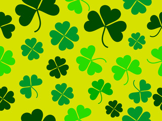 Seamless pattern with clover leaves. St. Patrick's Day background with shamrock. Vector illustration