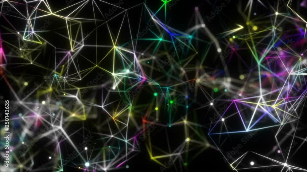 Poster rotating multicolored networks.3d rendered abstract plexus shapes. connection and web concept. digit