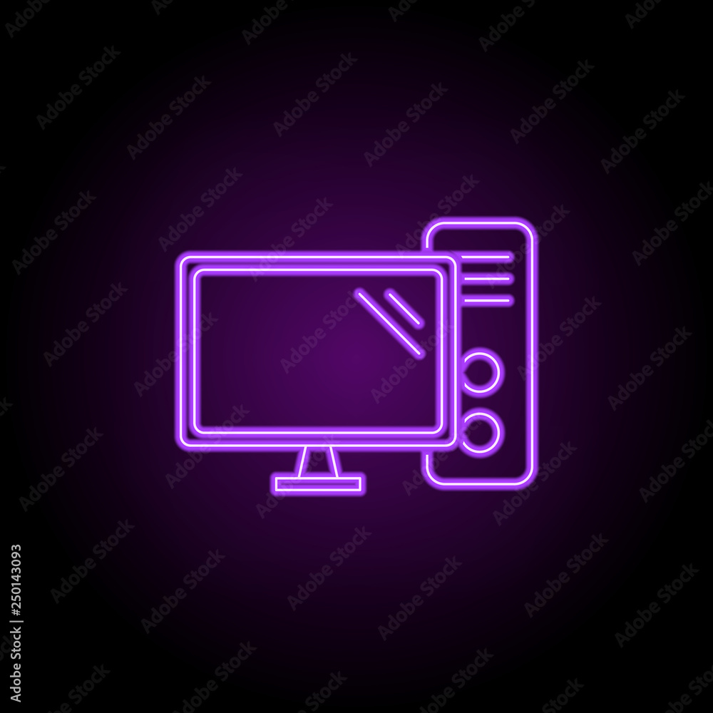 Poster pc outline icon. elements of security in neon style icons. simple icon for websites, web design, mob