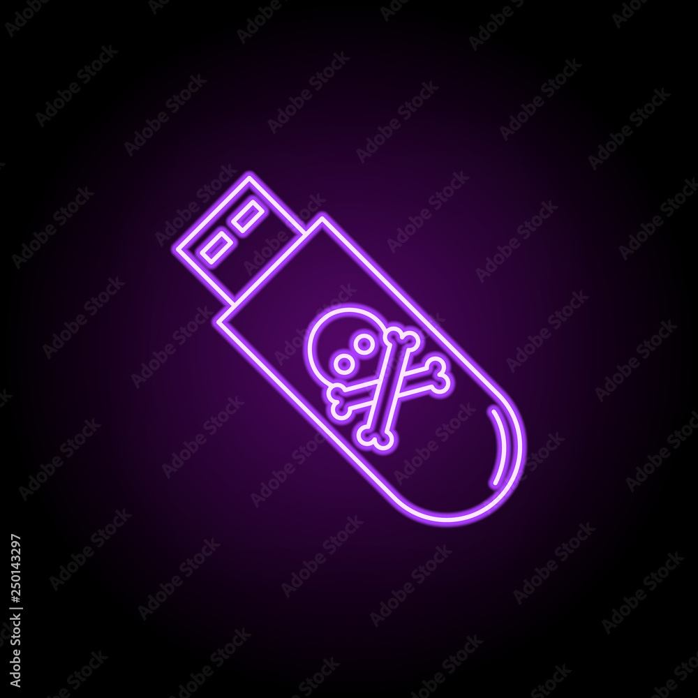 Poster vires in flash drive outline icon. elements of security in neon style icons. simple icon for website