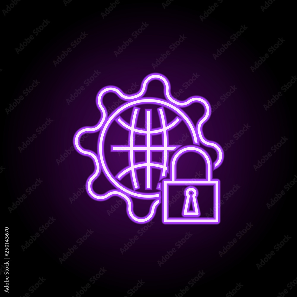 Poster internet settings protection outline icon. elements of security in neon style icons. simple icon for