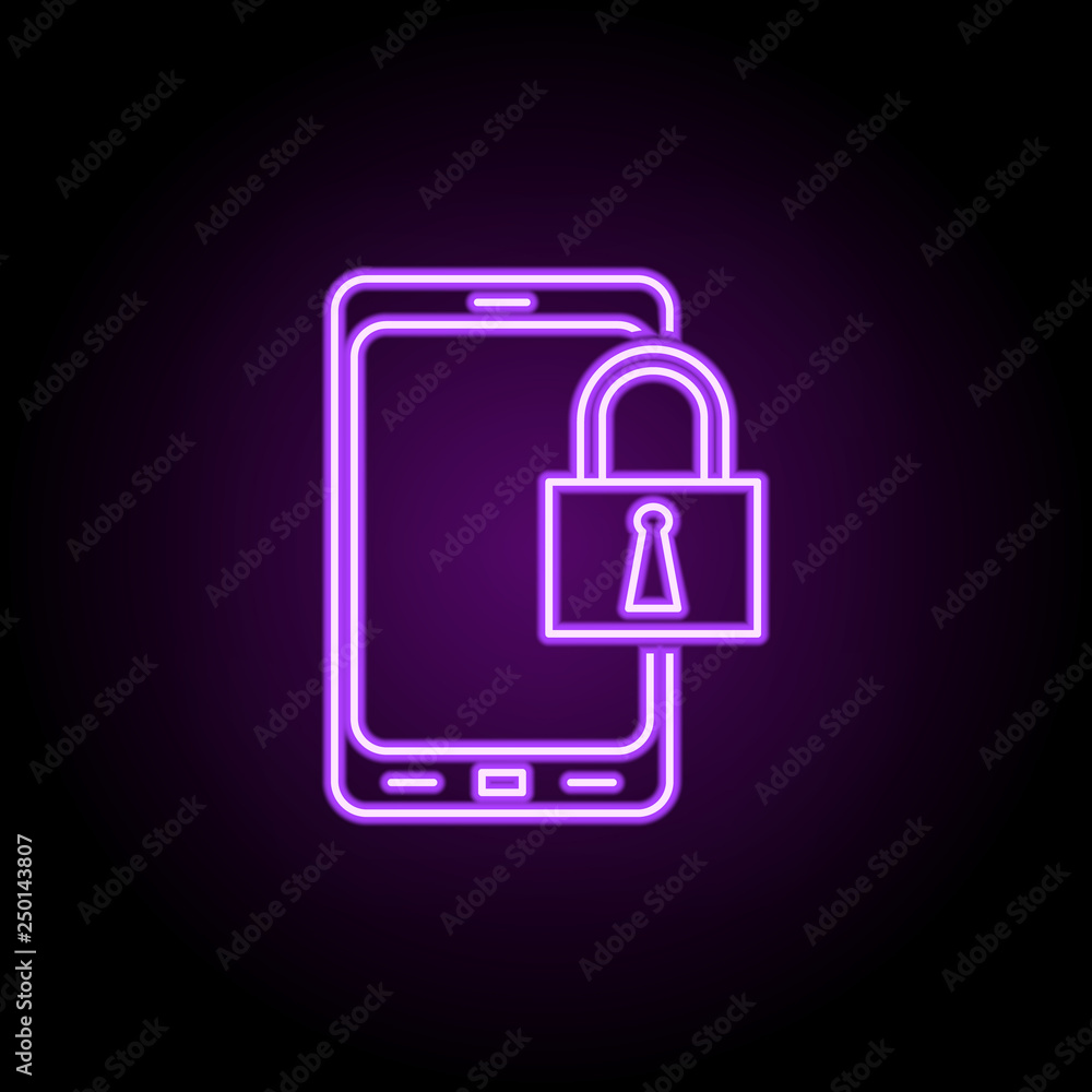 Poster mobile security outline icon. elements of security in neon style icons. simple icon for websites, we