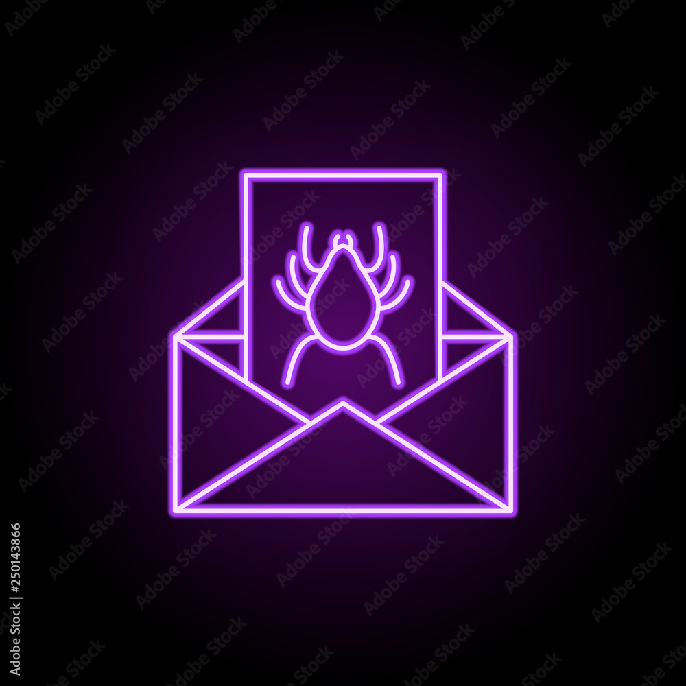 Poster email vires protection outline icon. elements of security in neon style icons. simple icon for websi