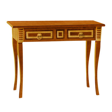 wooden golden brown vintage table with high legs on a white background - .illustration.