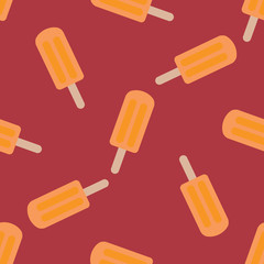 Seamless pattern of ice cream. Ice cream with fruit juice. Popsicle on a stick. Vector illustration.  Popsicle background.