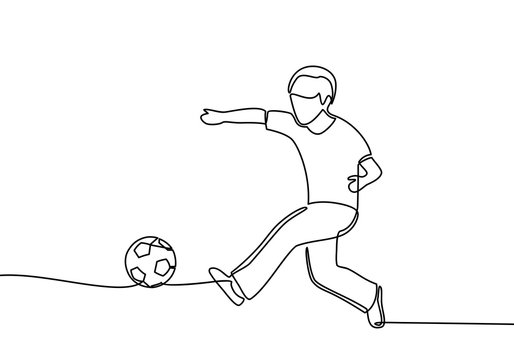 continuous line drawing of Running Soccer Football Players. Footballers Kicking Football Match game. vector