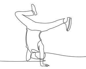 continuous line drawing of extreme sport, parkour and people concept - young man jumping high over. - Vector
