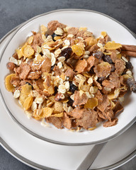 Overhead view of a bowl of Muesli