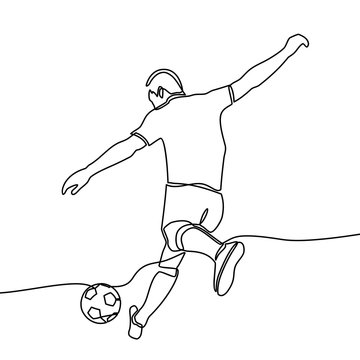 continuous line drawing of Running Soccer Football Players. Footballers Kicking Football Match game. vector