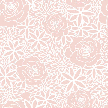 Vector Blush Floral Spring Tea Party Seamless Pattern Background Perfect for Fabric, Scrapbooking and Wallpaper Projects