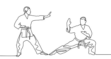 continuous line drawing of two male karate athlete - Vector © Gondex