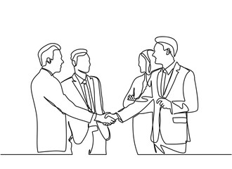 continuous line drawing concept of business people meeting with handshake. vector - Vector