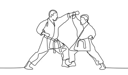 continuous line drawing of two male karate athlete - Vector © Gondex