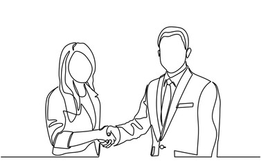 continuous line drawing concept of business people meeting with handshake. vector - Vector
