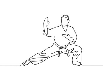 continuous line drawing of one male karate athlete - Vector © Gondex