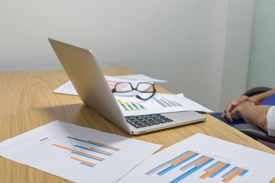 Working table with many financial document report