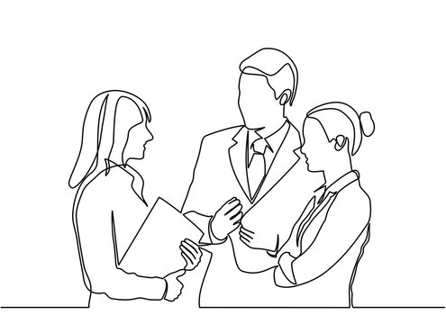 continuous line drawing concept of business people meeting. vector