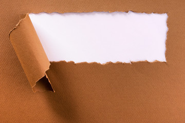 Torn brown paper strip header background frame