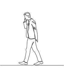 Continuous line drawing of businessman walking with luggage. Vector 
