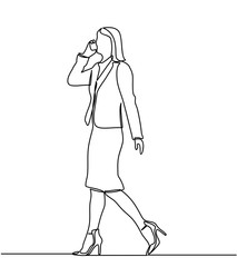 continuous line drawings of businesswomen walking with suitcases and talking on the telephone. one vector line - Vector