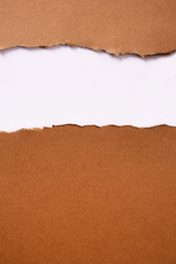 Torn brown paper strip header background frame vertical top edge