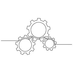 Continuous line drawing of gears wheel. Gears are drawn by a single line on a white background. Vector - Vector