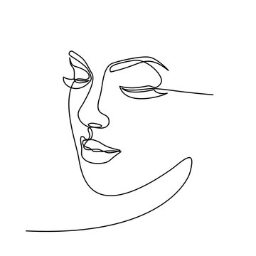recommend clip art: Continuous line drawing of Portrait of a Beautiful Woman's face. The Concept of Skin Beauty Care for young female models. Fashion beauty model with a white background. Vector
