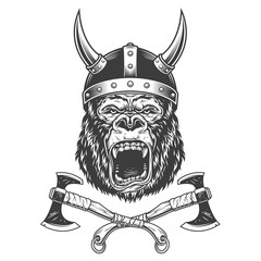 Ferocious gorilla head in viking helmet © DGIM studio