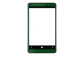 Telephone on a white, isolated background with a blank display. A green phone with an empty name ready to be completed. The smartphone's graphics, supplementing with your own content.