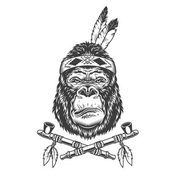 Native american indian serious gorilla head