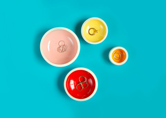 rings in ceramic bowls