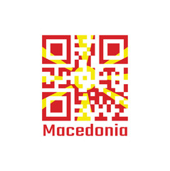 QR code set the color of Macedonia flag. yellow sun on a red field, with eight broadening rays extending from the centre to the edge.