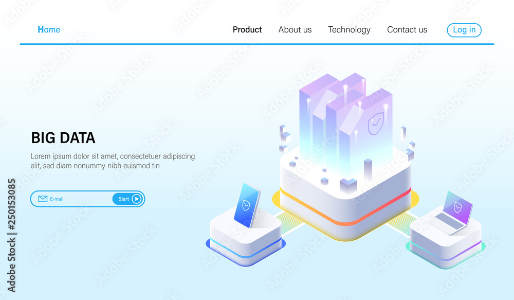 Poster big data processing and data hosting server concept, datacenter, blockchain technology and cloud onl