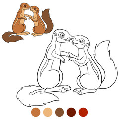 Color me: xerus. Two little cute xeruses.