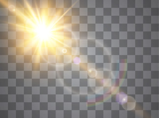 Light flare special effect with rays of light and magic sparkles. Glow transparent vector light effect set, explosion, glitter, spark, sun flash.