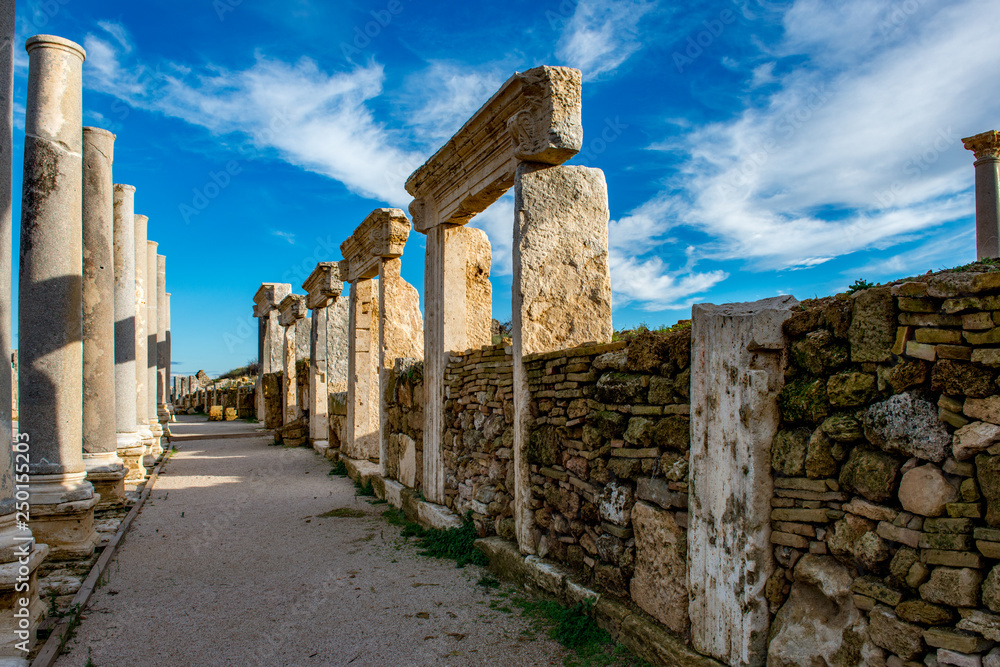 Sticker antalya - turkey. february 20, 2018. perge ancient city, antalya - turkey.perge, located 19 km east 