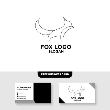 Fox outline line art monoline logo vector icon - Vector, Free Business Card Mockup