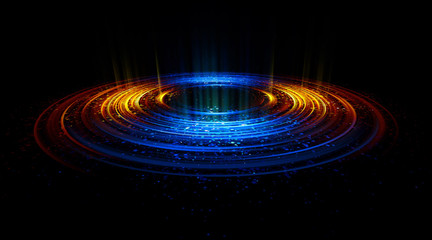 Fototapeta premium Abstract background. Motion swirl. Glowing circle. Bright spiral. Glow podium. Empty Scene. Space tunnel. Light ellipse. Glint galaxy. Oval stage. Led studio. Lens flare. Glare ring. Show disc.