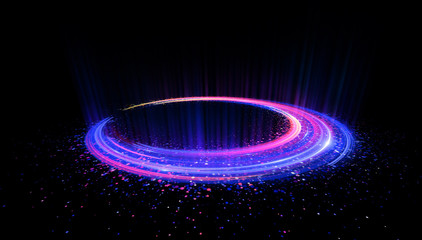 Abstract background. Motion swirl. Glowing circle. Bright spiral. Glow podium. Empty Scene. Space tunnel. Light ellipse. Glint galaxy. Oval stage. Led studio. Lens flare. Glare ring. Show disc.
