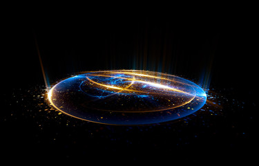 Abstract background. Motion swirl. Glowing circle. Bright spiral. Glow podium. Empty Scene. Space tunnel. Light ellipse. Glint galaxy. Oval stage. Led studio. Lens flare. Glare ring. Show disc.