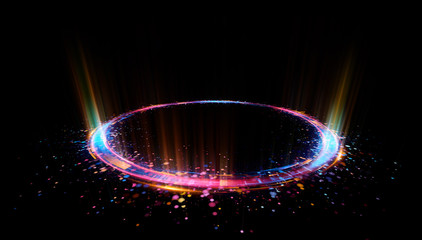 Abstract background. Motion swirl. Glowing circle. Bright spiral. Glow podium. Empty Scene. Space tunnel. Light ellipse. Glint galaxy. Oval stage. Led studio. Lens flare. Glare ring. Show disc.