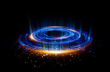 Abstract background. Motion swirl. Glowing circle. Bright spiral. Glow podium. Empty Scene. Space...