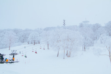 Landscape and Mountain view of Nozawa Onsen in winter , Nagano, Japan.